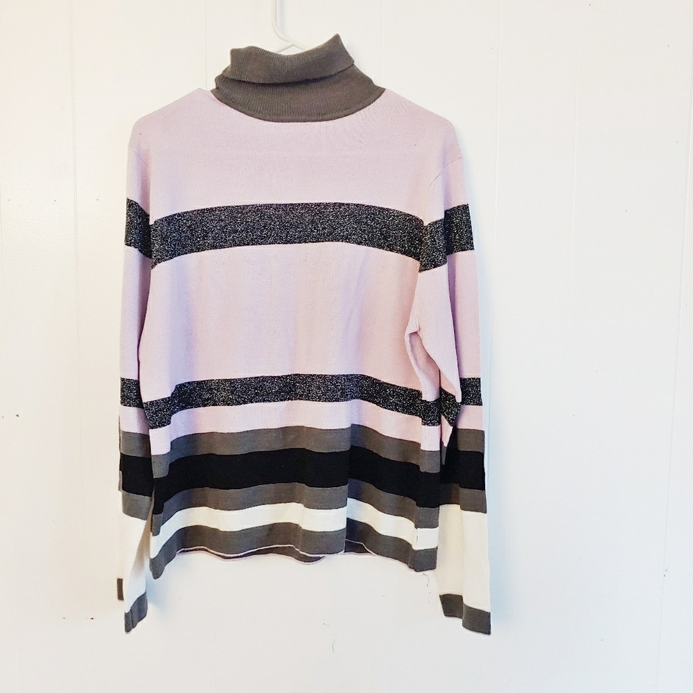 Sag Harbor | Purple Striped Turtleneck Sweater XL